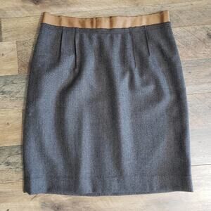 Ann Taylor LOFT Wool Blend Marled Gray and Brown Ribbon Pleated Skirt Size 6